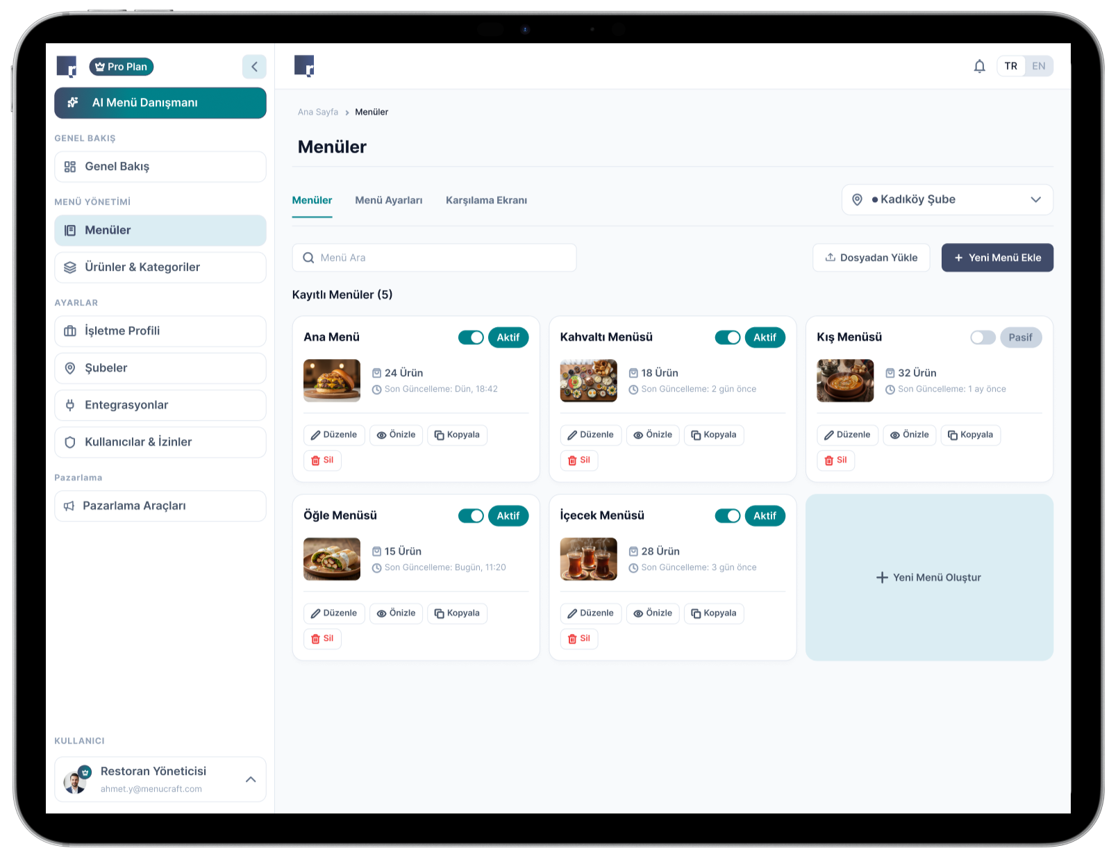 QR MenuPort manager and guest menu
